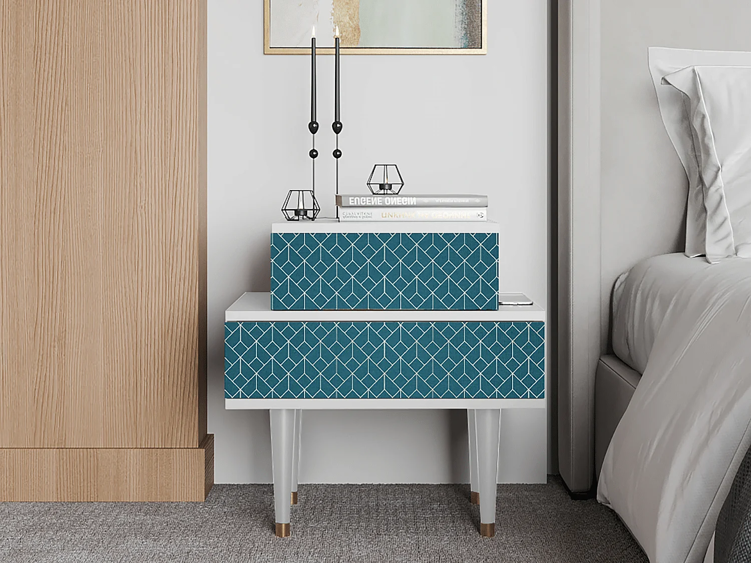 Nachttisch - 58х58х41 cm - NS1 - Turquoise Geometry, Weiß