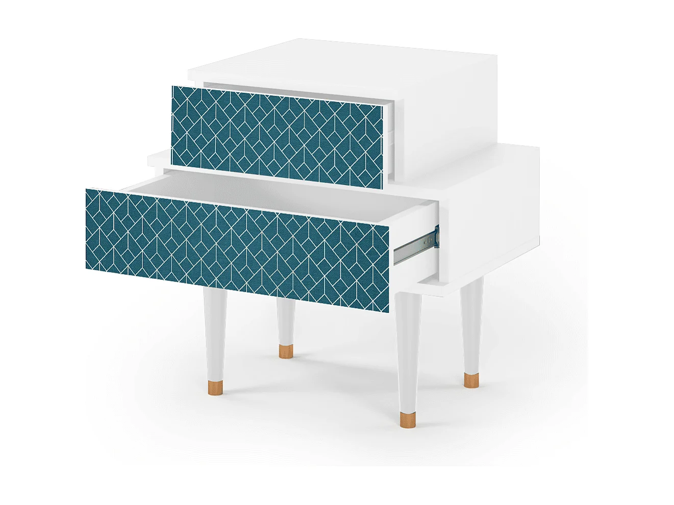 Stolik nocny - 58х58х41 cm - NS1 - Turquoise Geometry, Biały