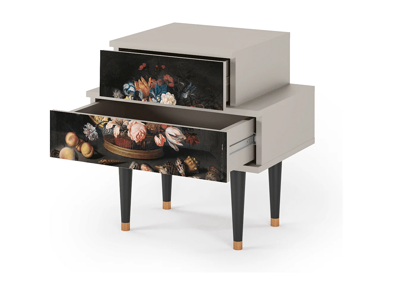 Stolik nocny - 58х58х41 cm - NS1 - Still Life with Flowers, Piaskowy