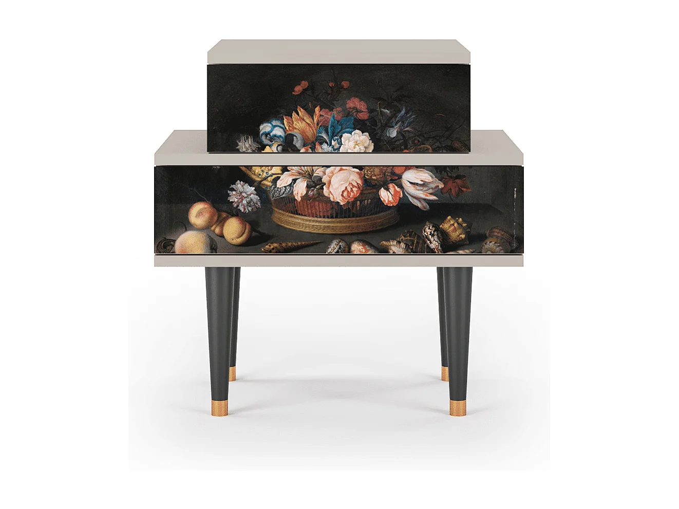 Stolik nocny - 58х58х41 cm - NS1 - Still Life with Flowers, Piaskowy