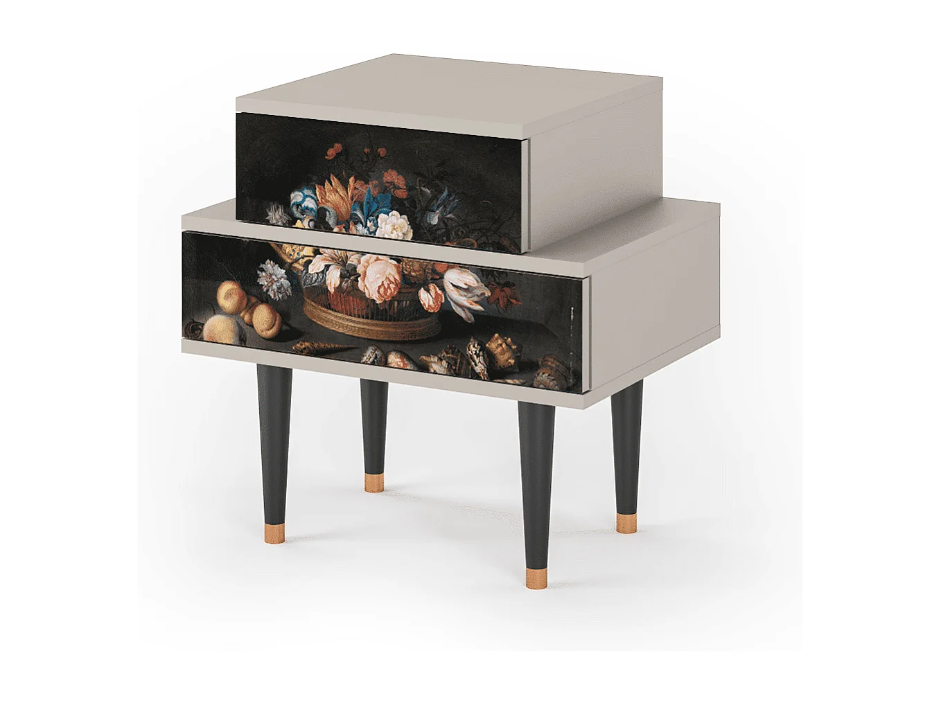 Stolik nocny - 58х58х41 cm - NS1 - Still Life with Flowers, Piaskowy