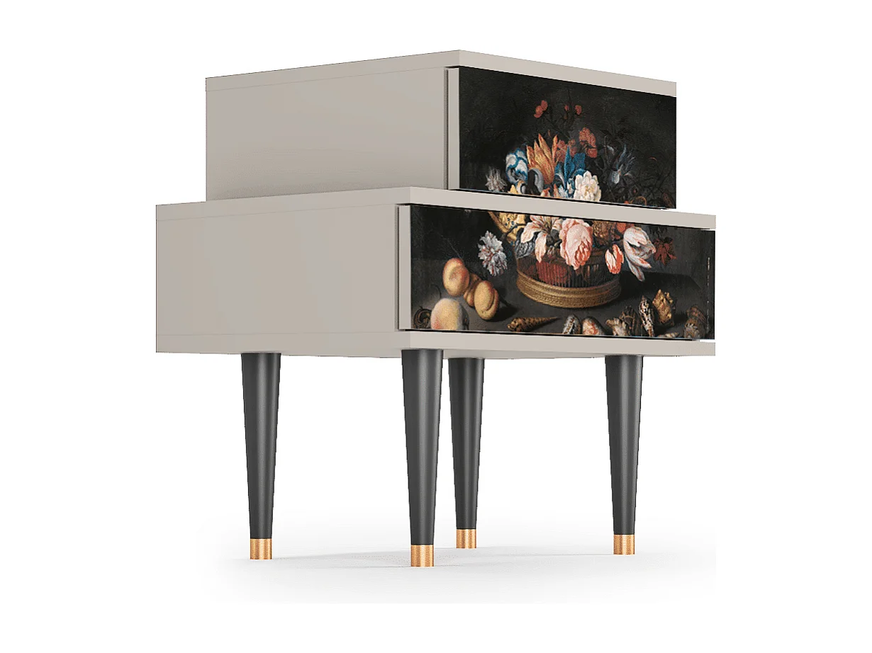 Stolik nocny - 58х58х41 cm - NS1 - Still Life with Flowers, Piaskowy