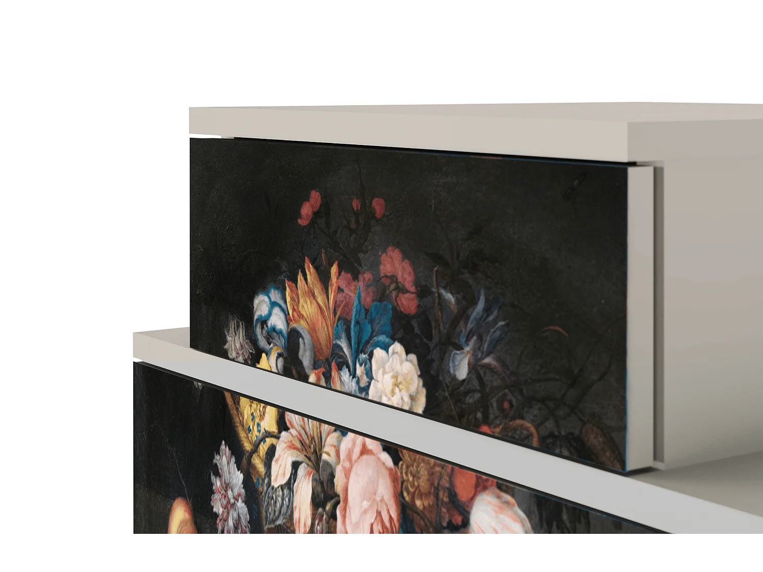 Stolik nocny - 58х58х41 cm - NS1 - Still Life with Flowers, Piaskowy