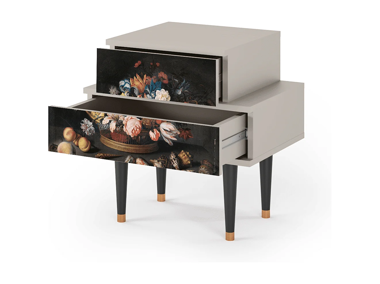 Stolik nocny - 58х58х41 cm - NS1 - Still Life with Flowers, Piaskowy