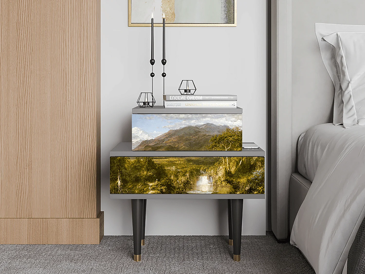 Table de nuit - 58х58х41 cm - NS1 - The Heart of the Andes , Gris