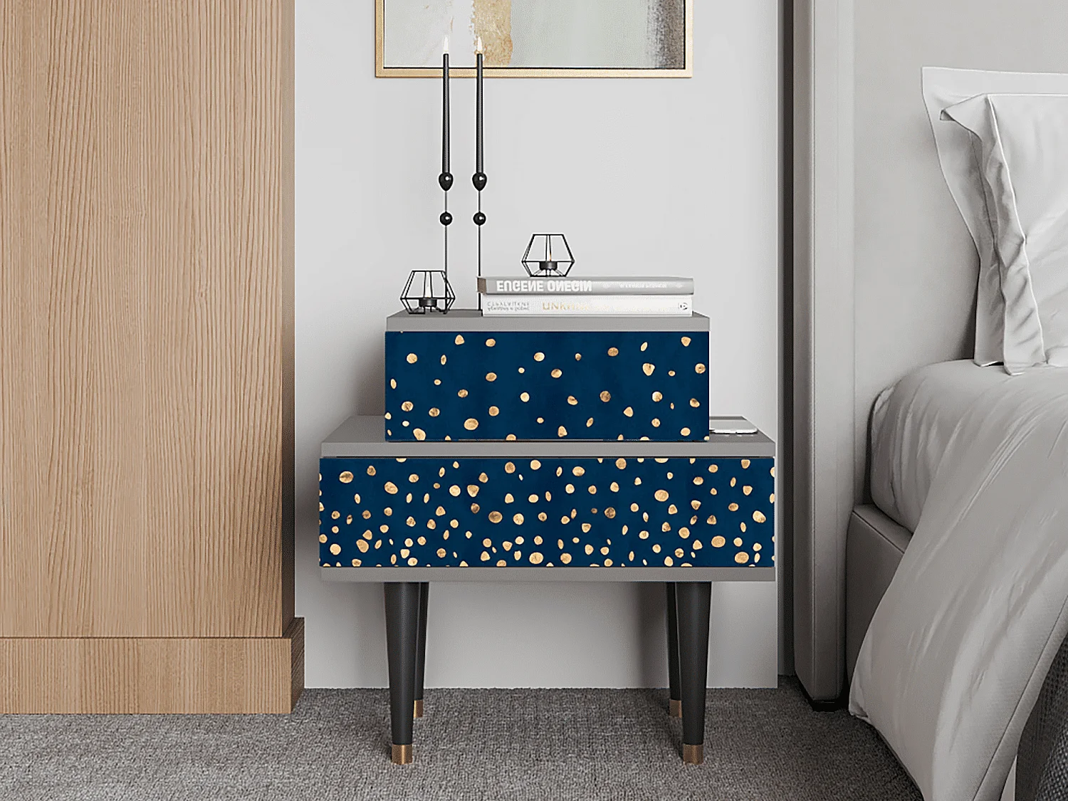 Stolik nocny - 58х58х41 cm - NS1 - Night Skies, Szary