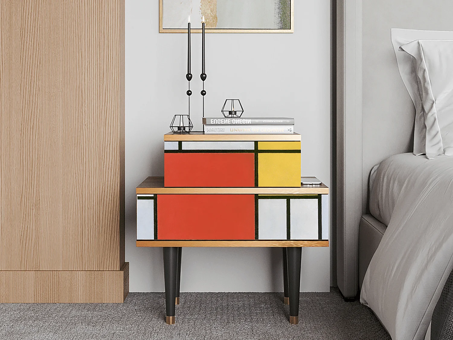 Table de nuit - 58х58х41 cm - NS1 - Composition, Noyer