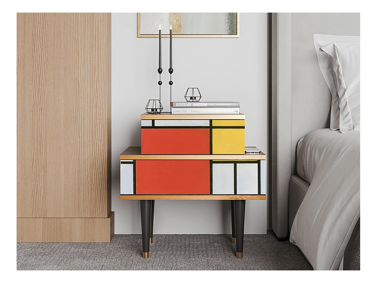 Table de nuit - 58х58х41 cm - NS1 - Composition, Noyer
