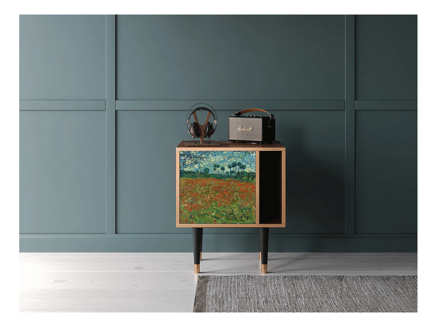 Nachttisch - 57х69х48 cm - S2 - Poppy field by van Gogh, Walnuss