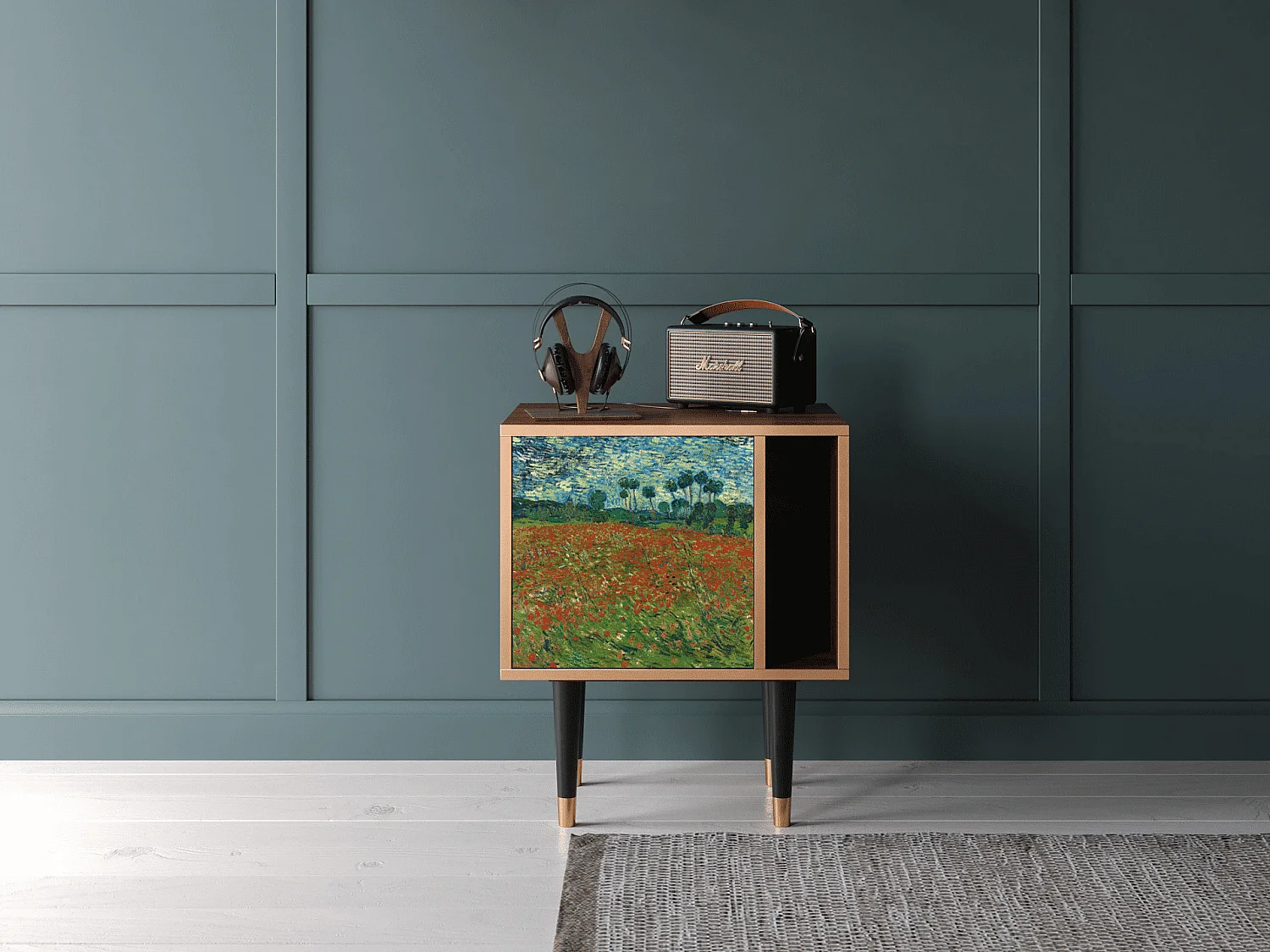Nachtkastje - 57х69х48 cm - S2 - Poppy field by van Gogh, Walnoot