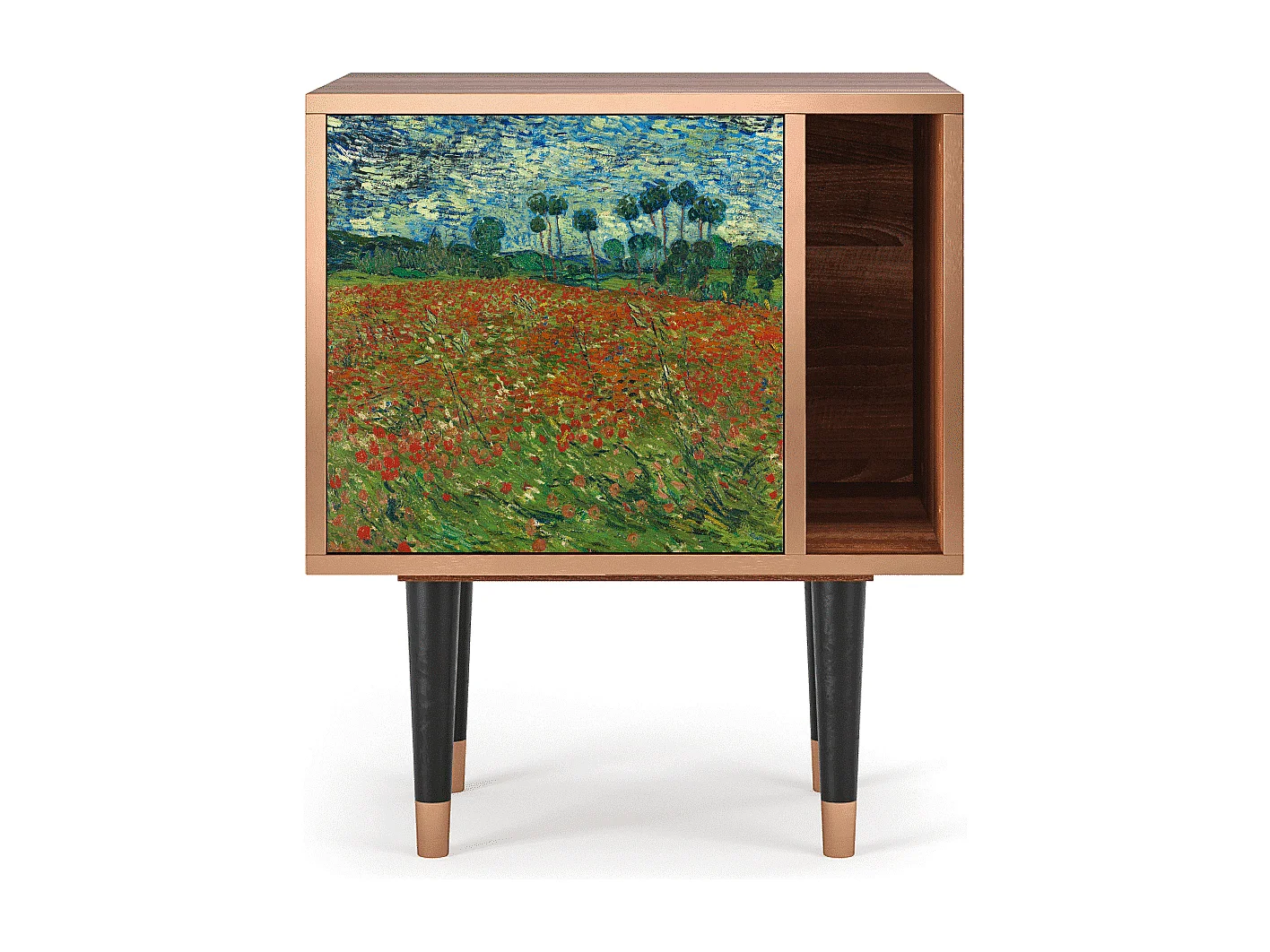 Nachtkastje - 57х69х48 cm - S2 - Poppy field by van Gogh, Walnoot