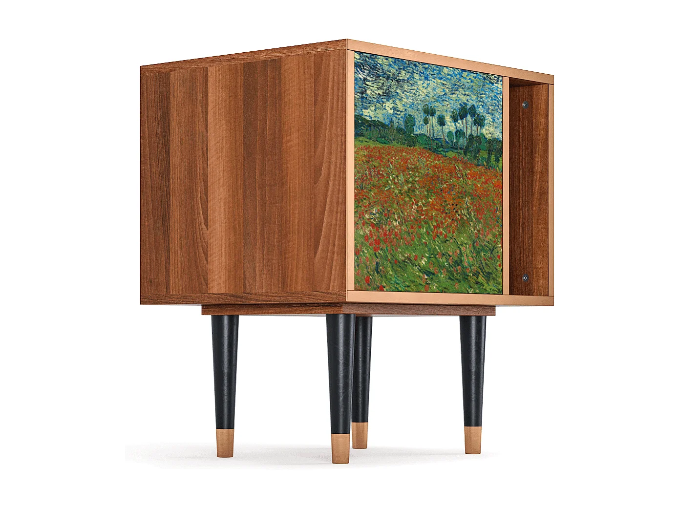 Nachtkastje - 57х69х48 cm - S2 - Poppy field by van Gogh, Walnoot