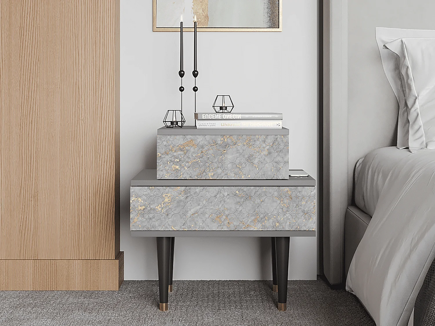 Stolik nocny - 58х58х41 cm - NS1 - Mariana Trench, Szary