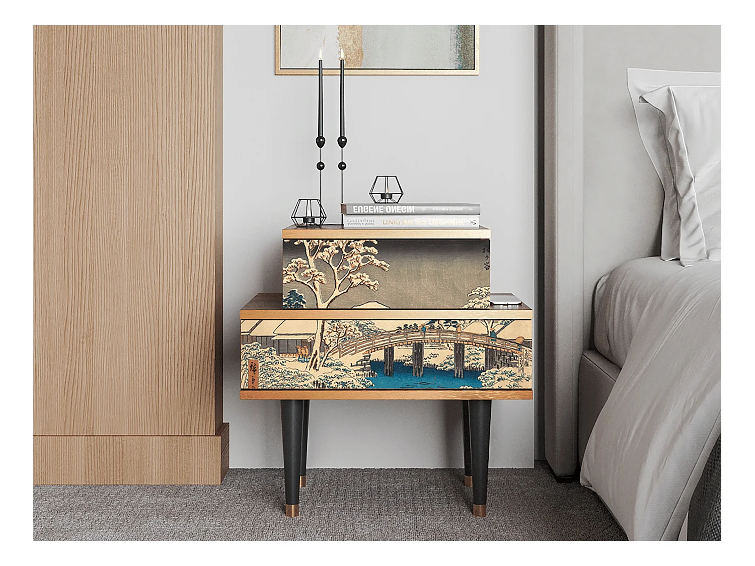 Table de nuit - 58х58х41 cm - NS1 - Katabira River, Noyer