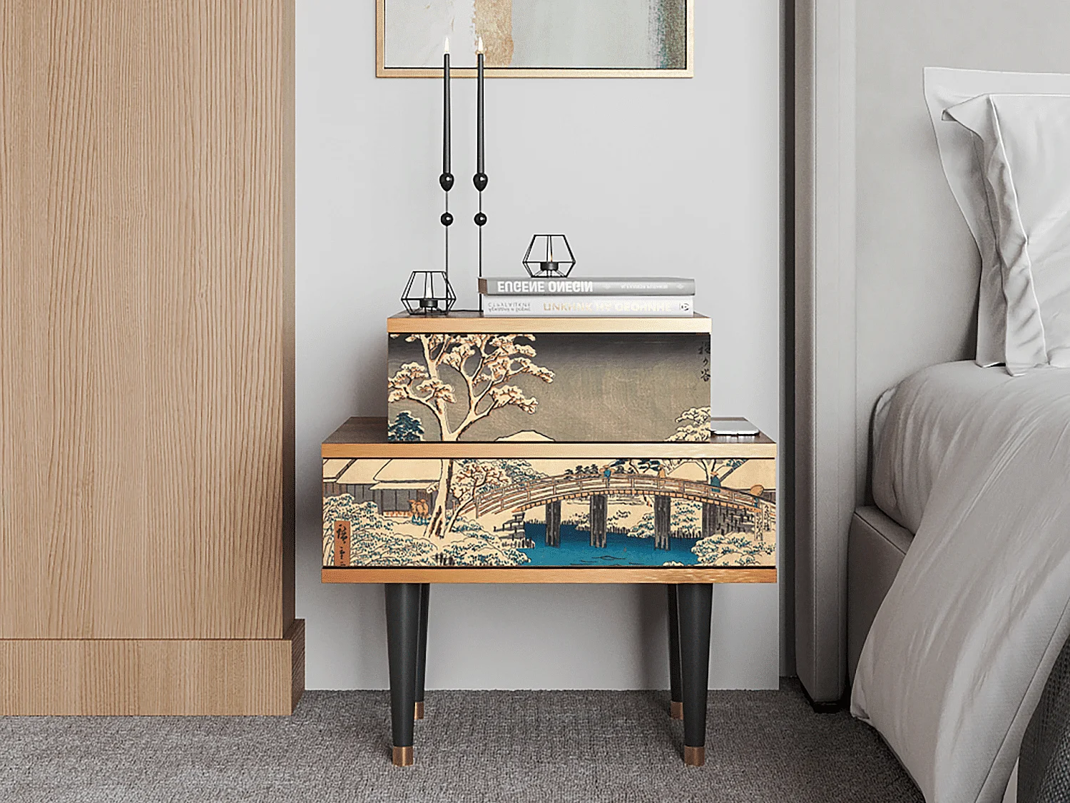 Table de nuit - 58х58х41 cm - NS1 - Katabira River, Noyer