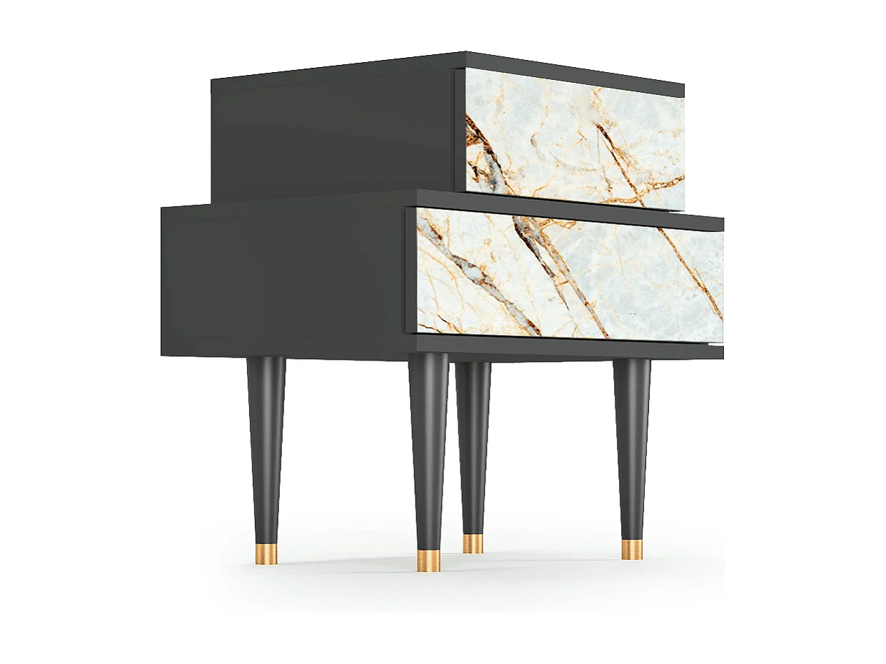 Stolik nocny - 58х58х41 cm - NS1 - Piaskowyy Marble, Antracyt