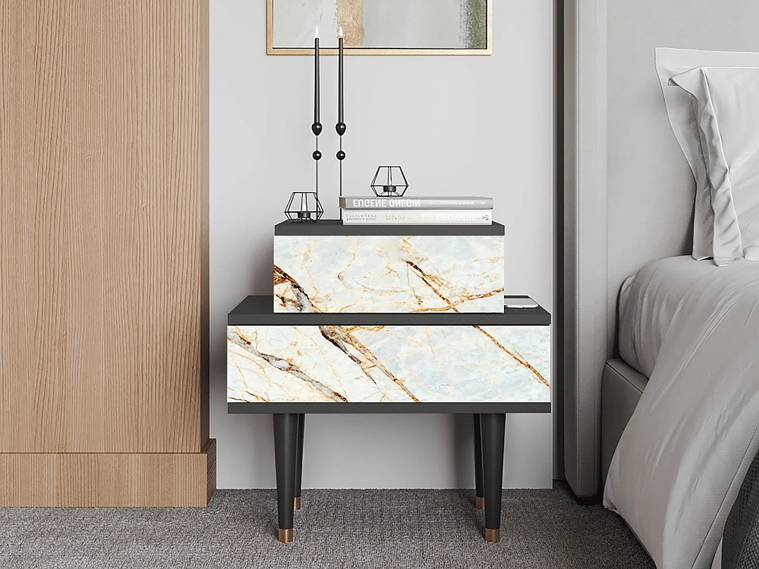 Table de nuit - 58х58х41 cm - NS1 - Sabley Marble, Anthracite