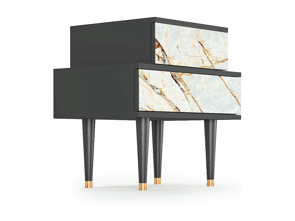 Stolik nocny - 58х58х41 cm - NS1 - Piaskowyy Marble, Antracyt