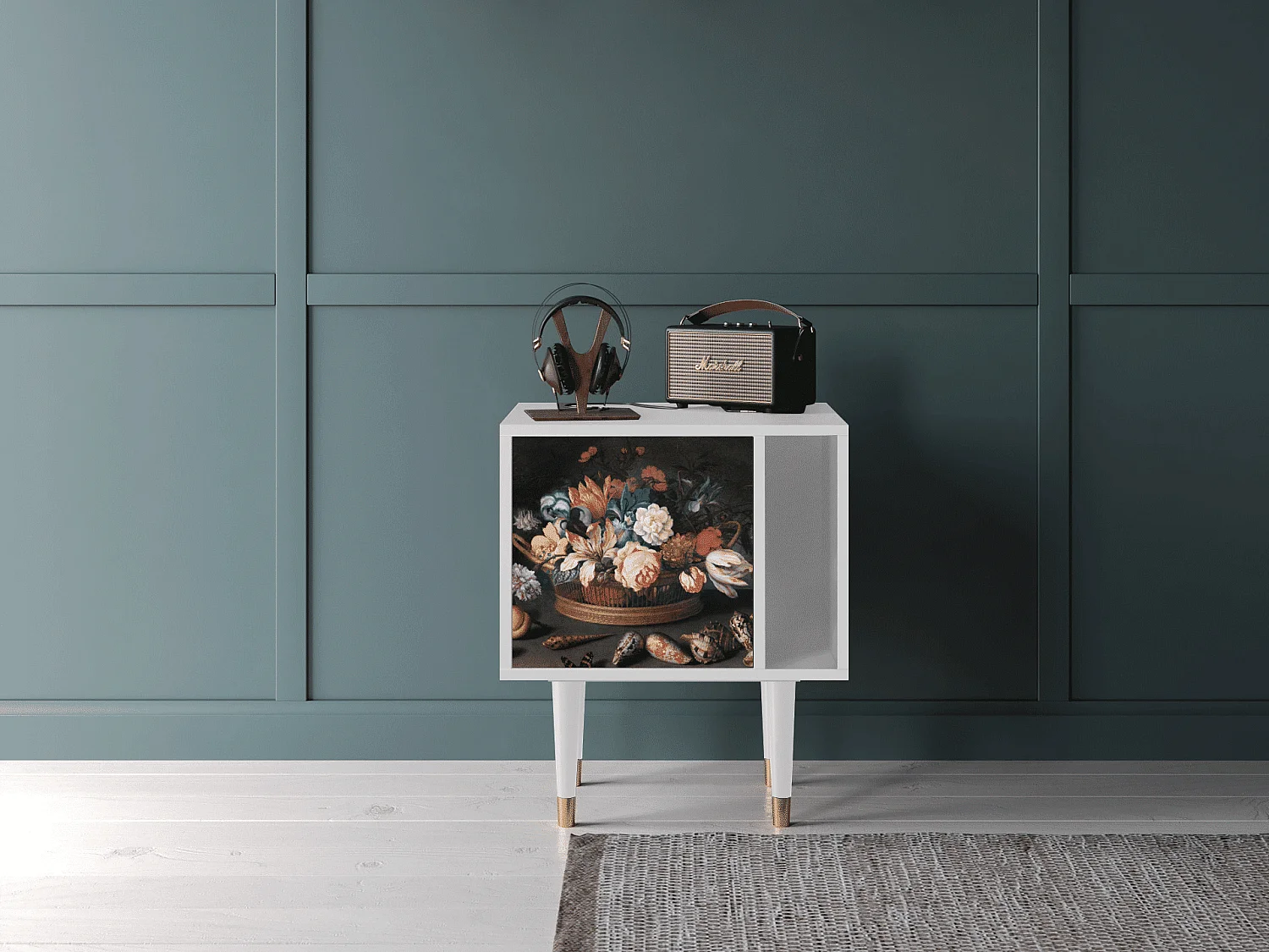 Comodino - 57х69х48 cm - S2 - Still Life with Flowers, Bianco