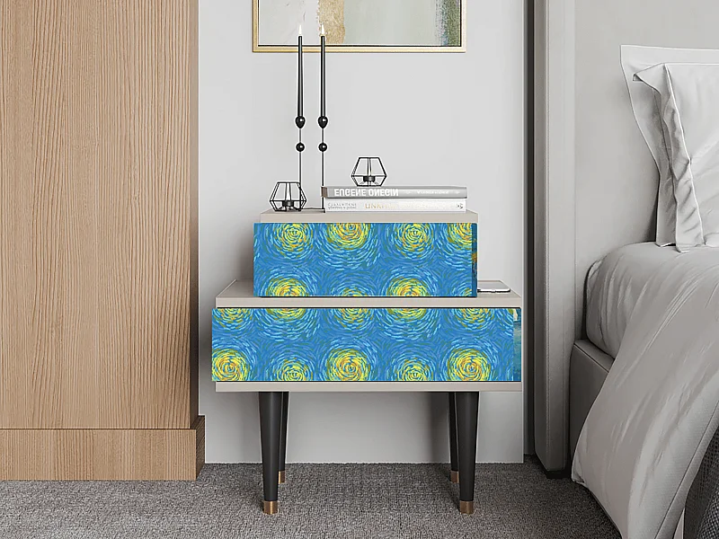 Stolik nocny - 58х58х41 cm - NS1 - Van Gogh Lights, Piaskowy