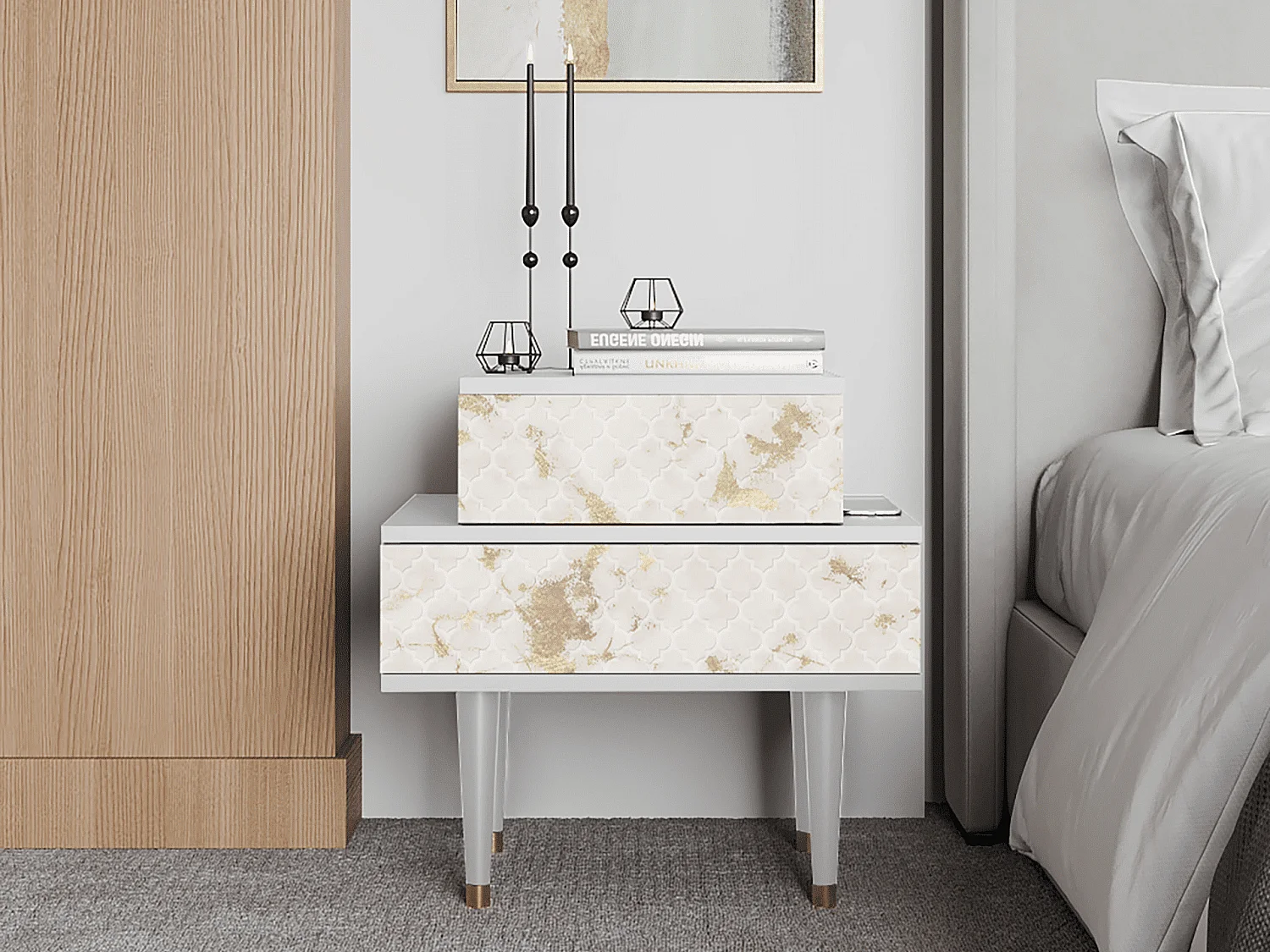 Criado-mudo - 58х58х41 cm - NS1 - Sahara desert, Branco