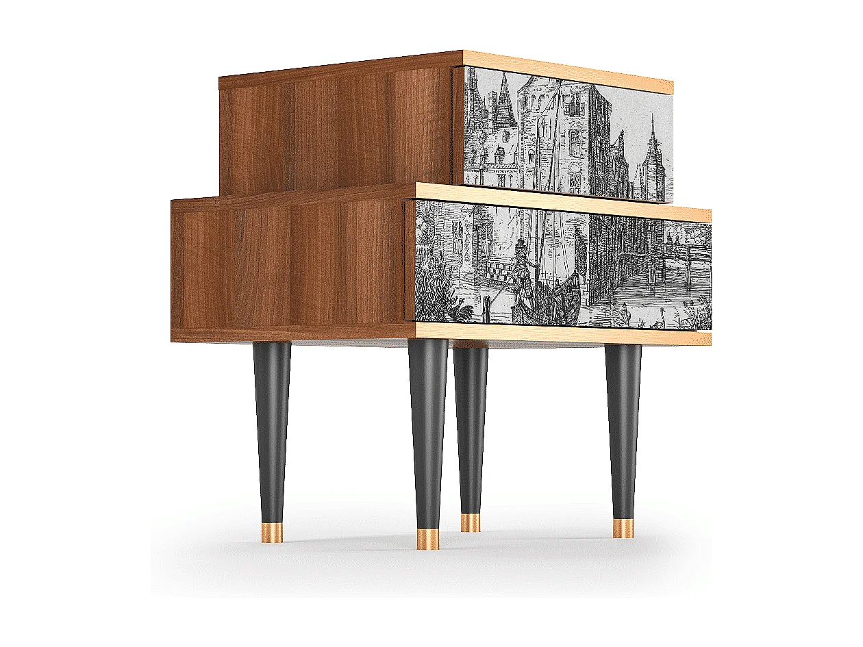 Stolik nocny - 58х58х41 cm - NS1 - Castle with Bridge, Orzech