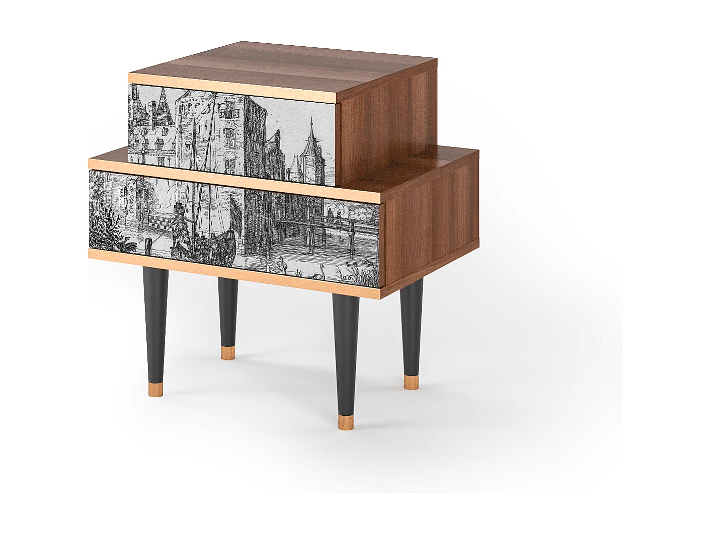 Table de nuit - 58х58х41 cm - NS1 - Castle with Bridge, Noyer