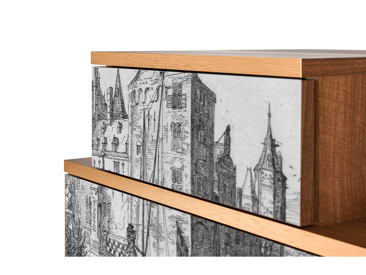 Table de nuit - 58х58х41 cm - NS1 - Castle with Bridge, Noyer