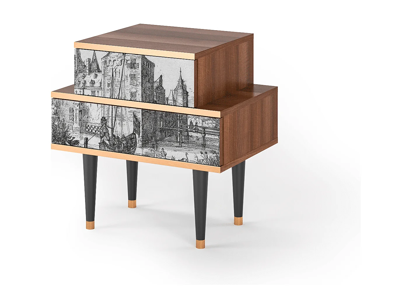 Table de nuit - 58х58х41 cm - NS1 - Castle with Bridge, Noyer