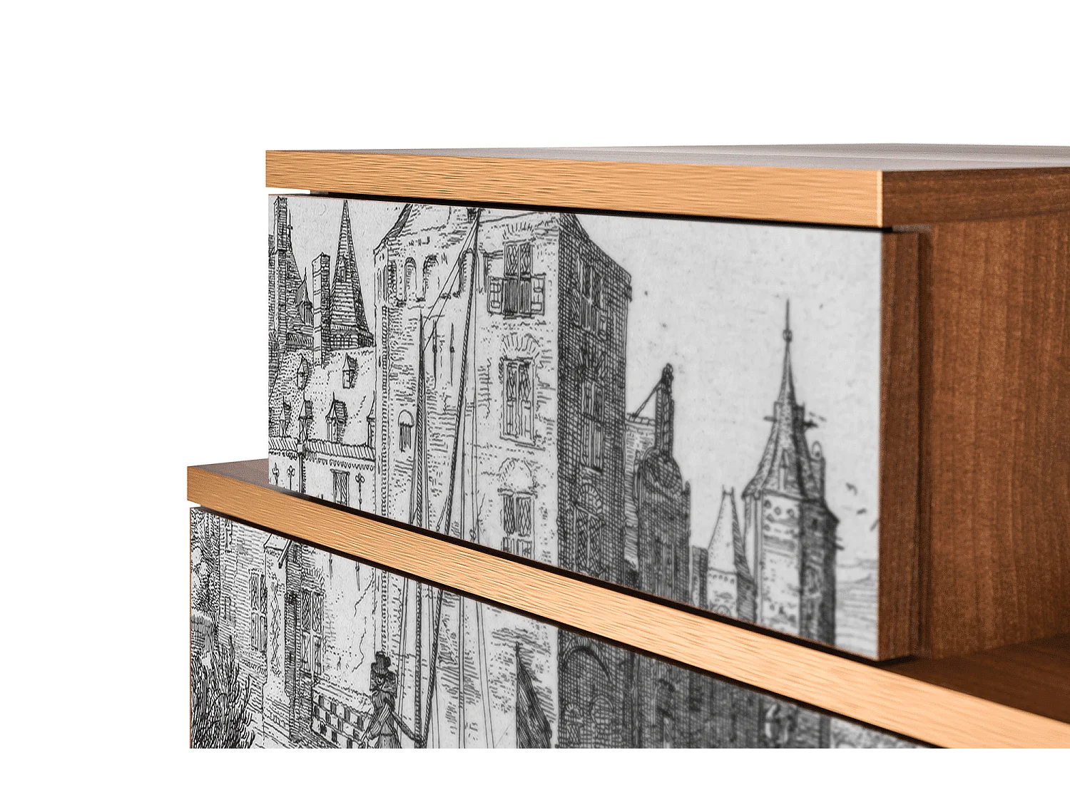 Table de nuit - 58х58х41 cm - NS1 - Castle with Bridge, Noyer