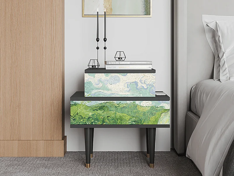 Stolik nocny - 58х58х41 cm - NS1 - Green Wheat Fields, Antracyt