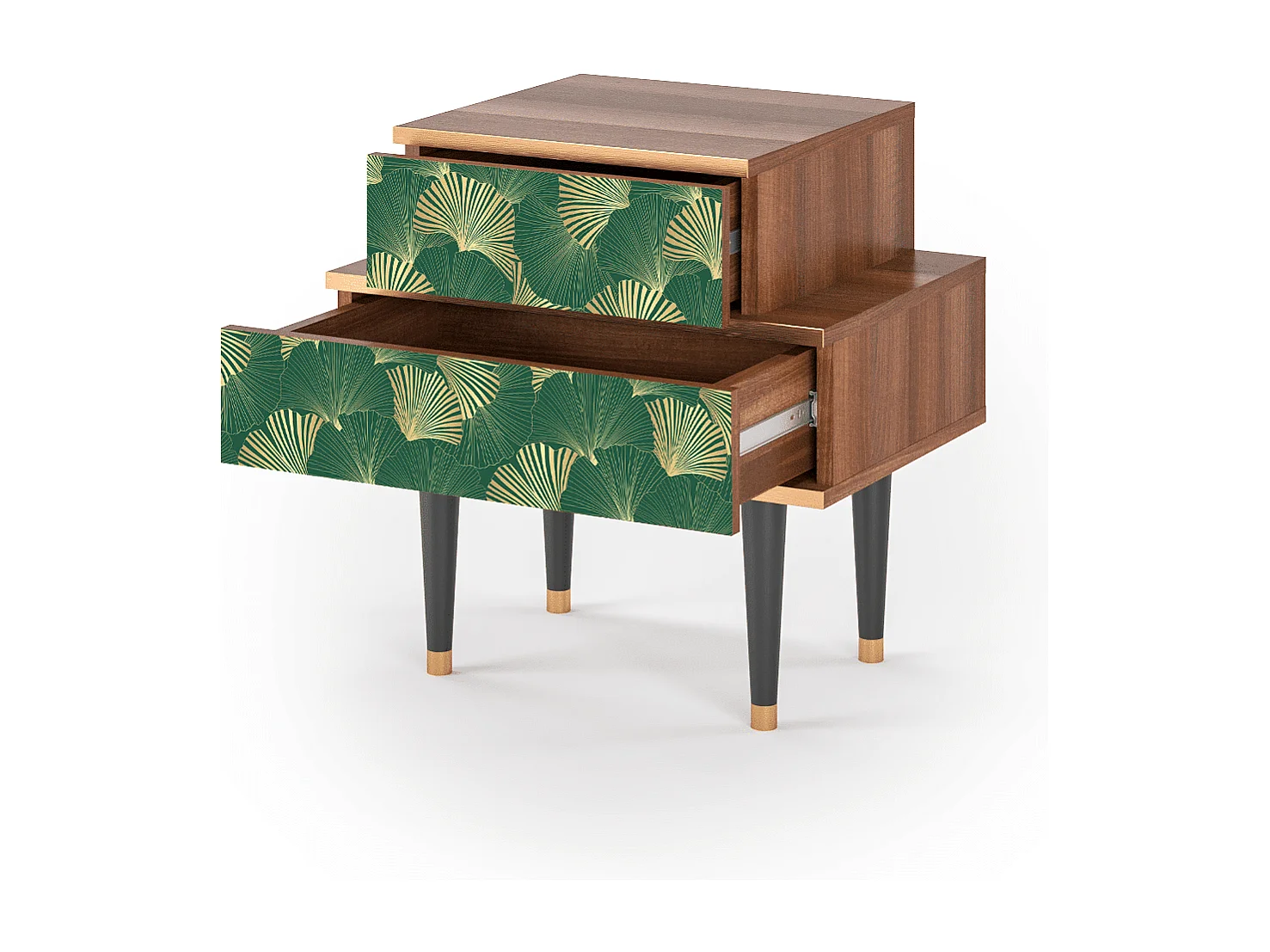 Table de nuit - 58х58х41 cm - NS1 - Gold Ginkgo, Noyer