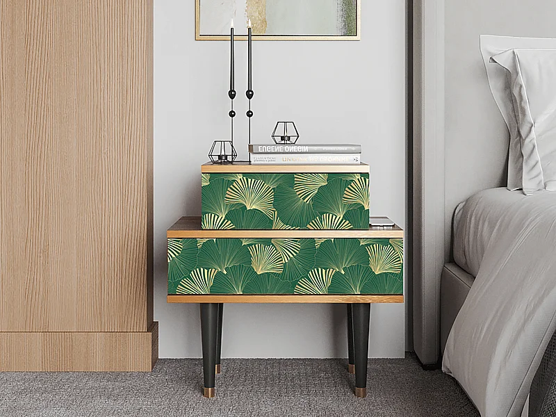 Stolik nocny - 58х58х41 cm - NS1 - Gold Ginkgo, Orzech