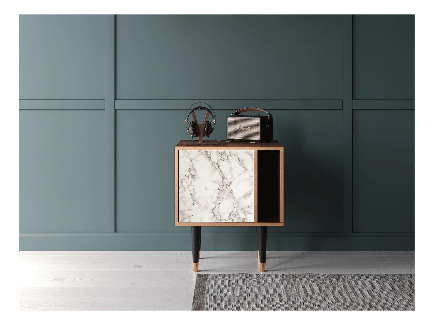 Comodino - 57х69х48 cm - S2 - Milk Marble, Noce