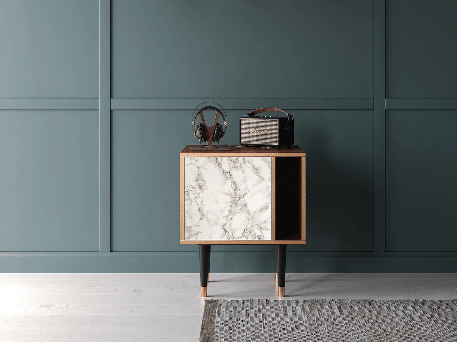 Table de nuit - 57х69х48 cm - S2 - Milk Marble, Noyer