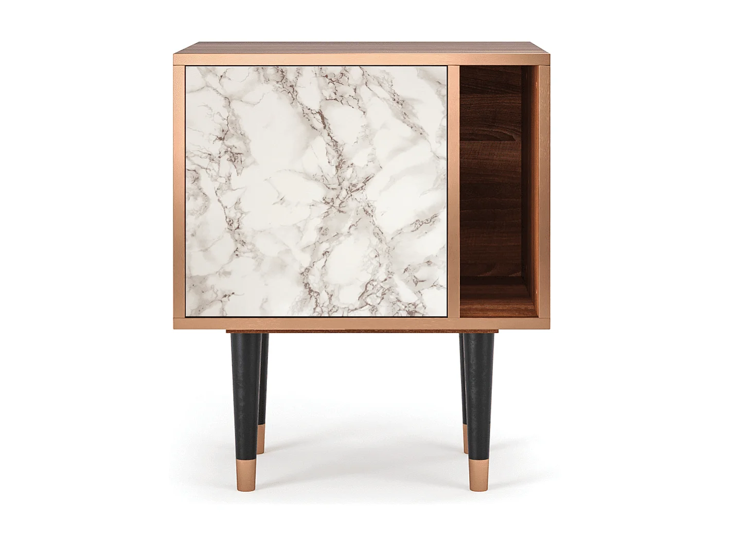 Stolik nocny - 57х69х48 cm - S2 - Milk Marble, Orzech