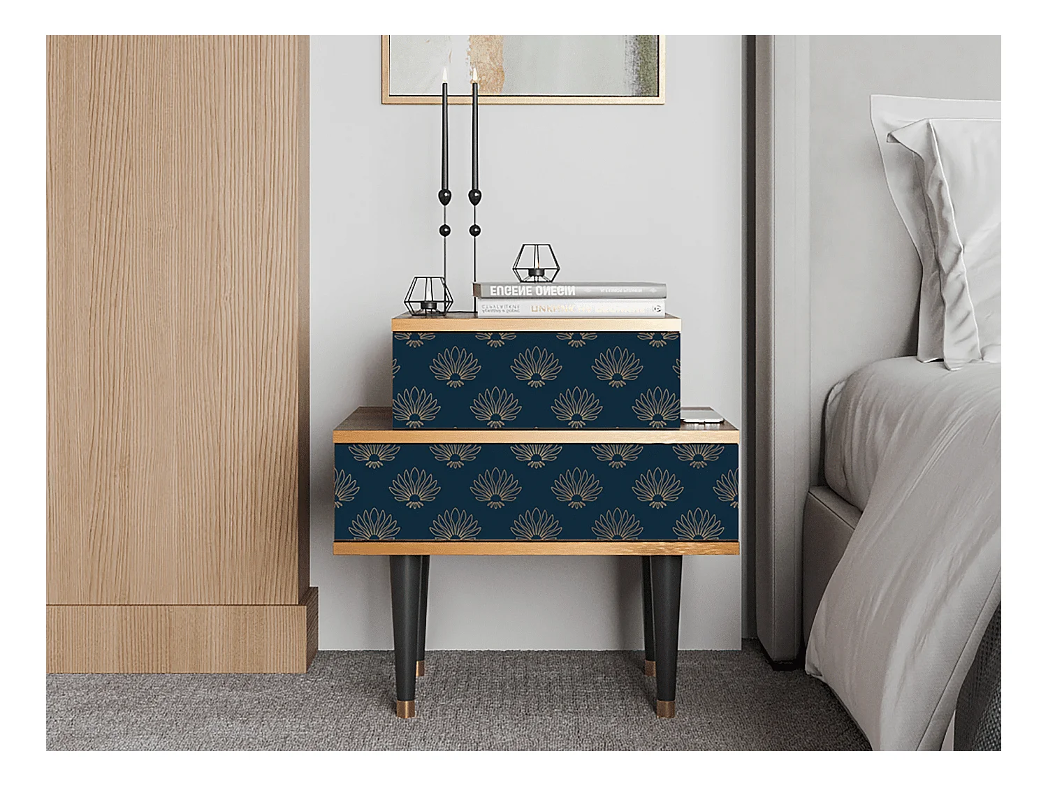 Table de nuit - 58х58х41 cm - NS1 - Blue Lotus, Noyer