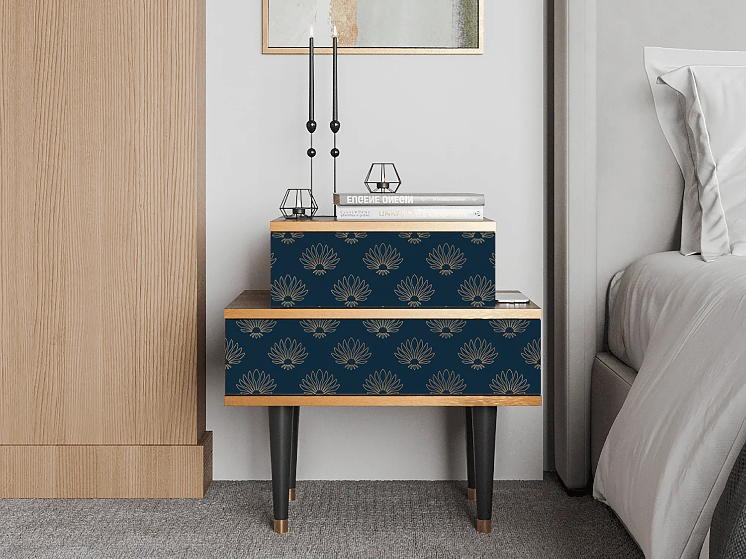 Criado-mudo - 58х58х41 cm - NS1 - Blue Lotus, Nogueira