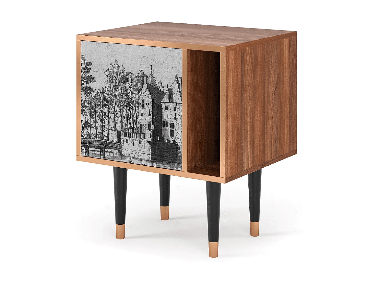 Nachtkastje - 57х69х48 cm - S2 - Castle with Bridge, Walnoot