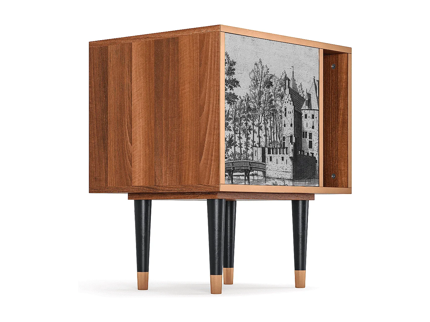 Nachtkastje - 57х69х48 cm - S2 - Castle with Bridge, Walnoot