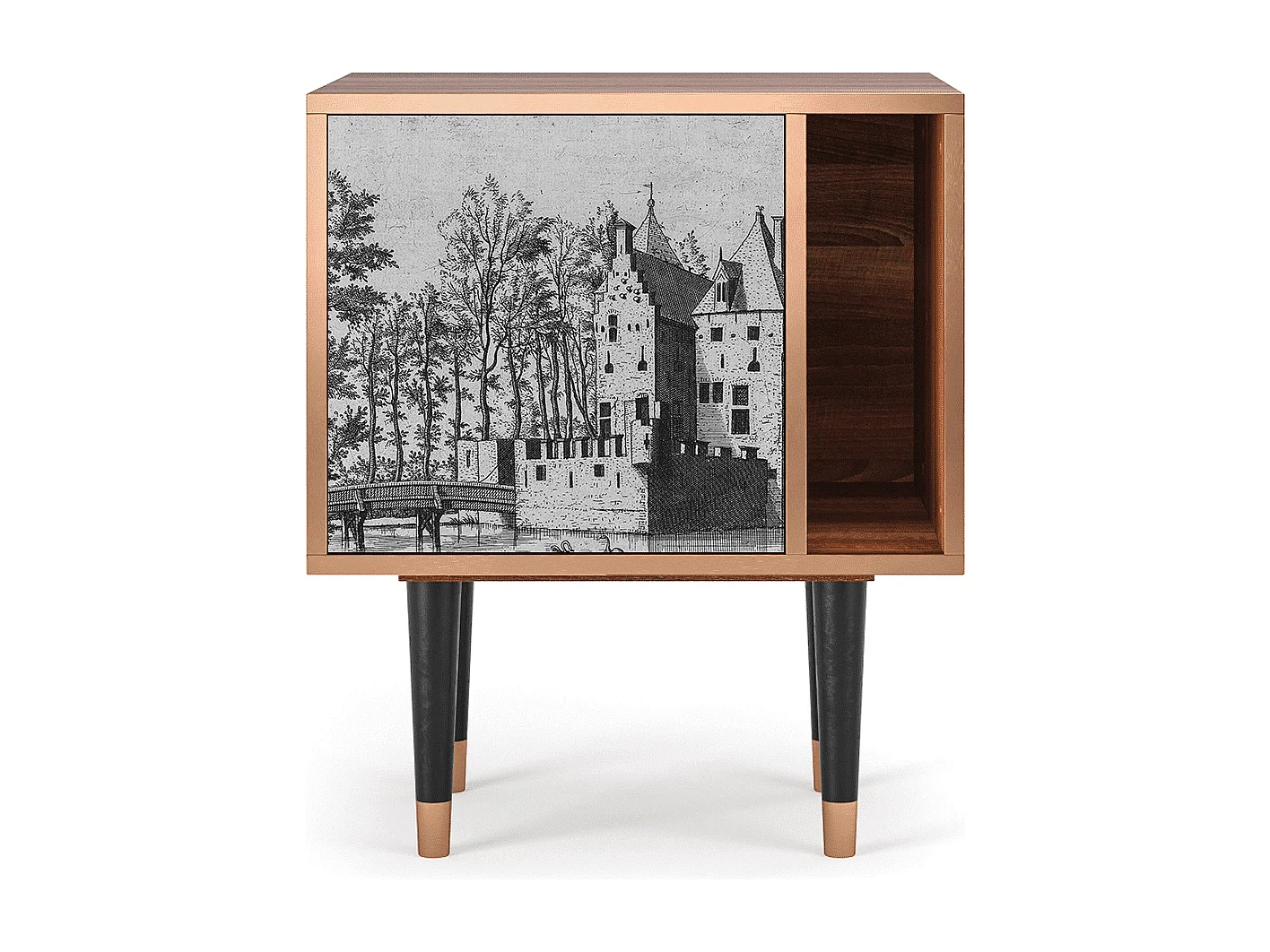 Stolik nocny - 57х69х48 cm - S2 - Castle with Bridge, Orzech