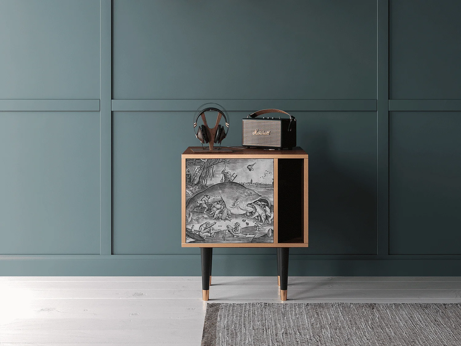 Table de nuit - 57х69х48 cm - S2 - Big Fish Eat Little, Noyer