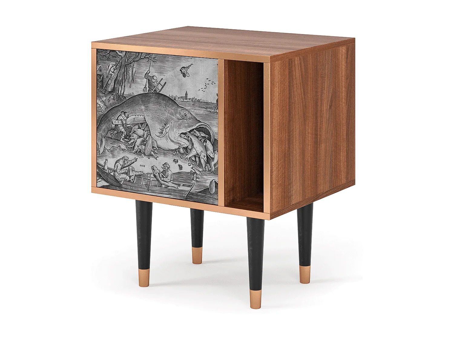 Nachtkastje - 57х69х48 cm - S2 - Big Fish Eat Little, Walnoot