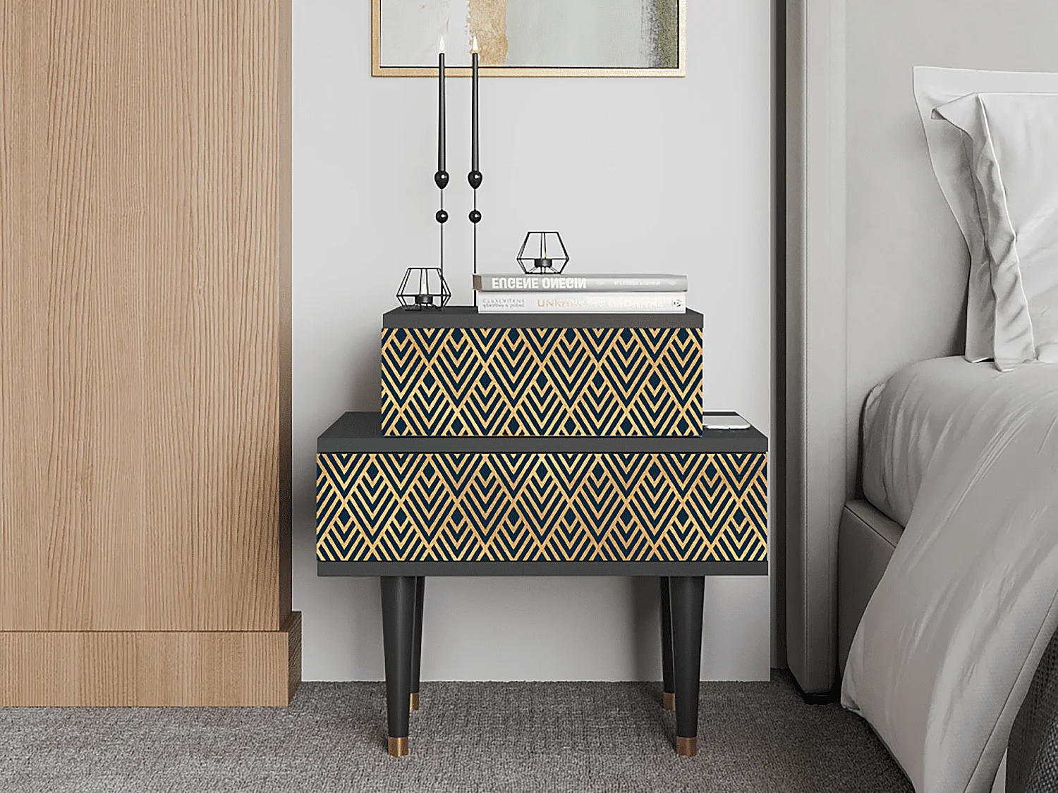 Table de nuit - 58х58х41 cm - NS1 - Egypt Triangles, Anthracite