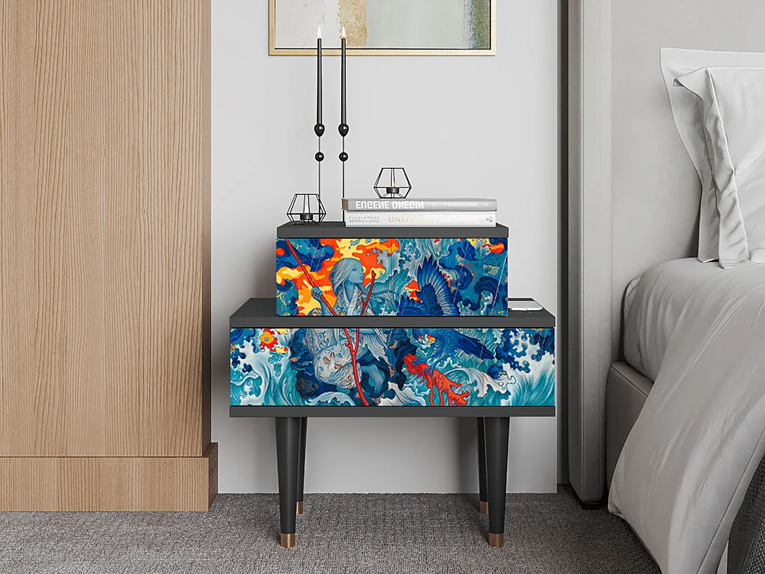 Table de nuit - 58х58х41 cm - NS1 - The Girl - James Jean, Anthracite