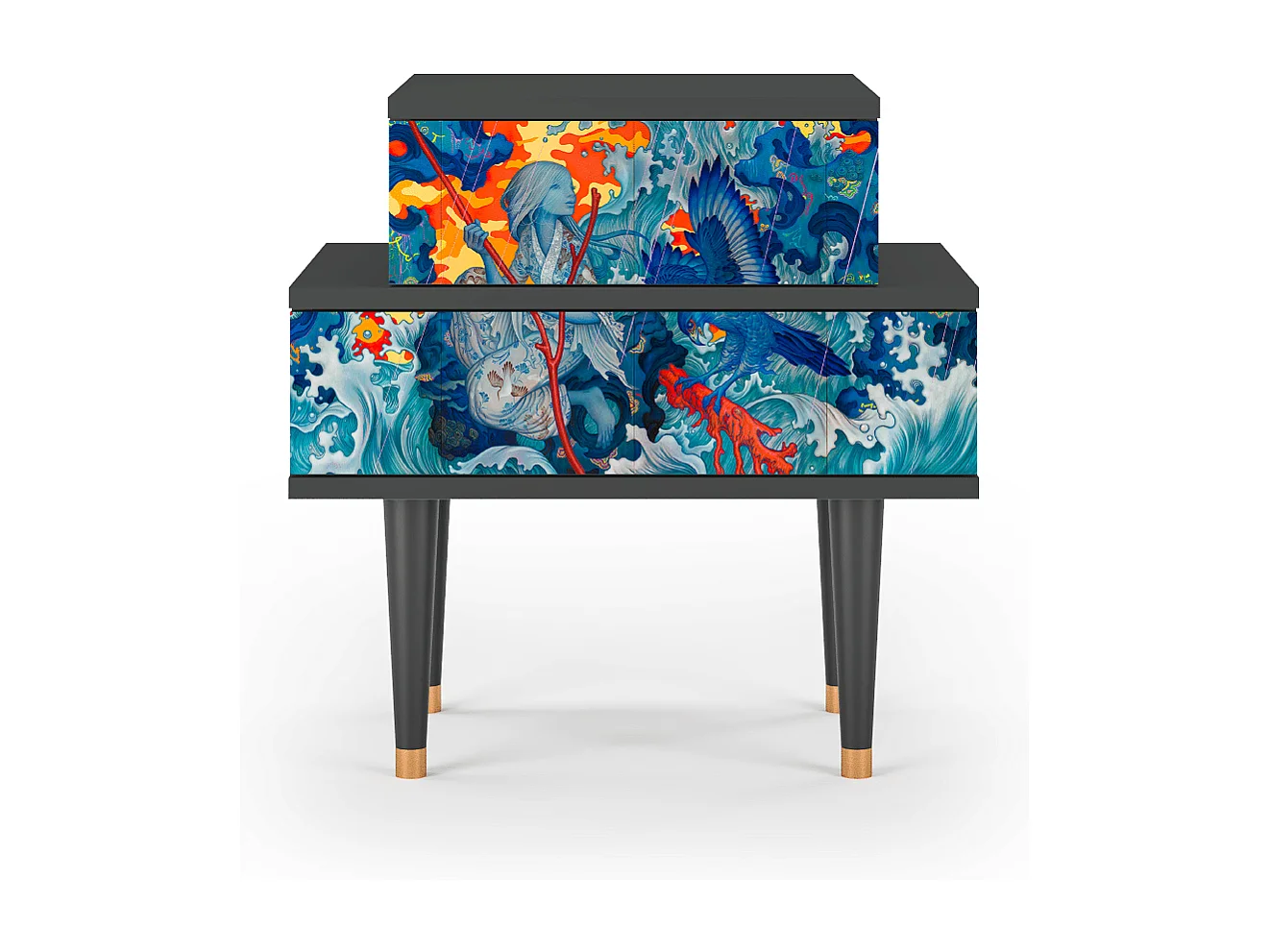 Stolik nocny - 58х58х41 cm - NS1 - The Girl - James Jean, Antracyt