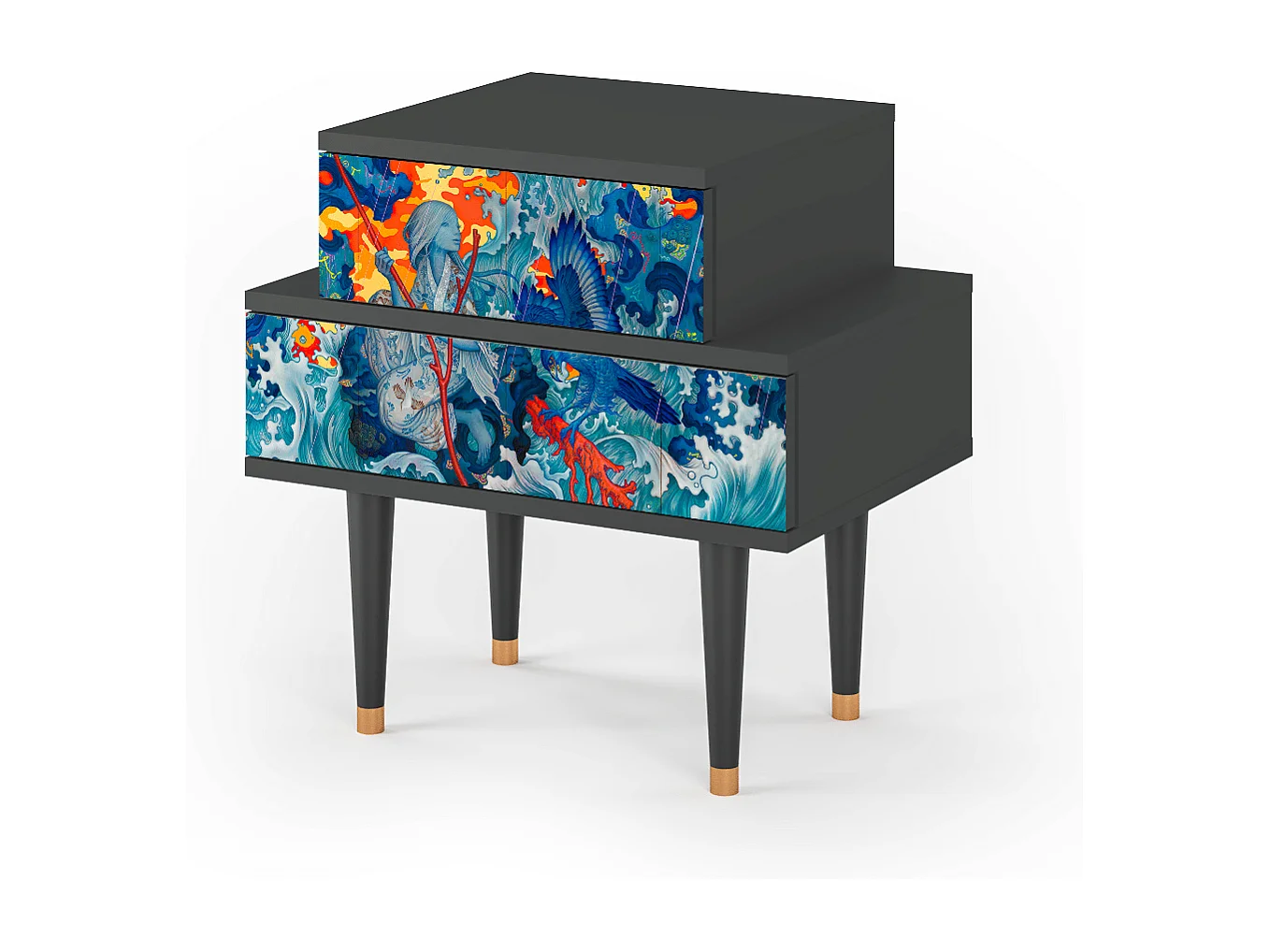 Stolik nocny - 58х58х41 cm - NS1 - The Girl - James Jean, Antracyt