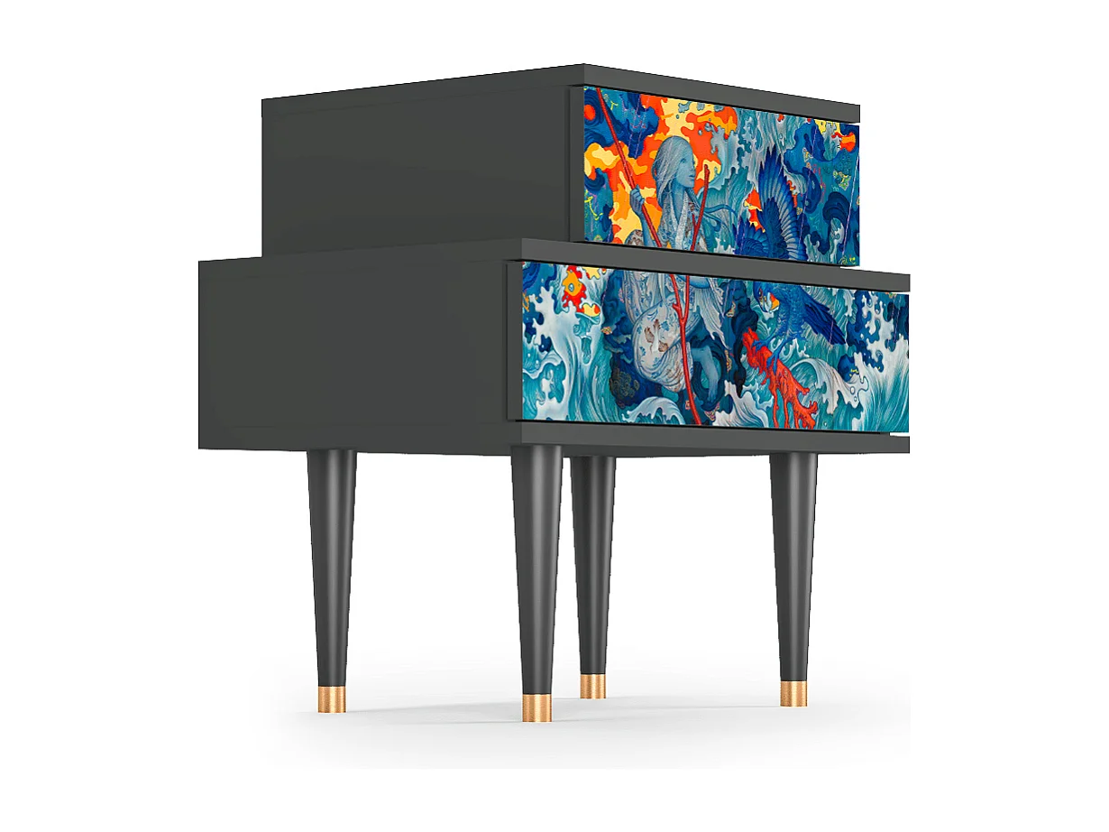 Stolik nocny - 58х58х41 cm - NS1 - The Girl - James Jean, Antracyt