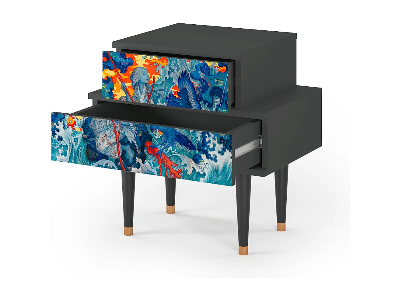 Stolik nocny - 58х58х41 cm - NS1 - The Girl - James Jean, Antracyt