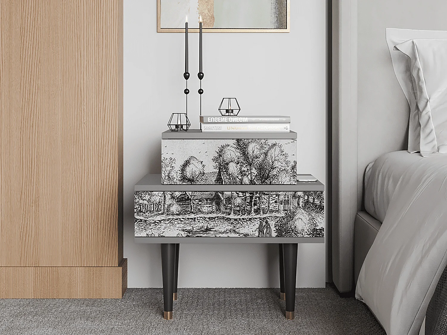 Stolik nocny - 58х58х41 cm - NS1 - A Pond, Szary